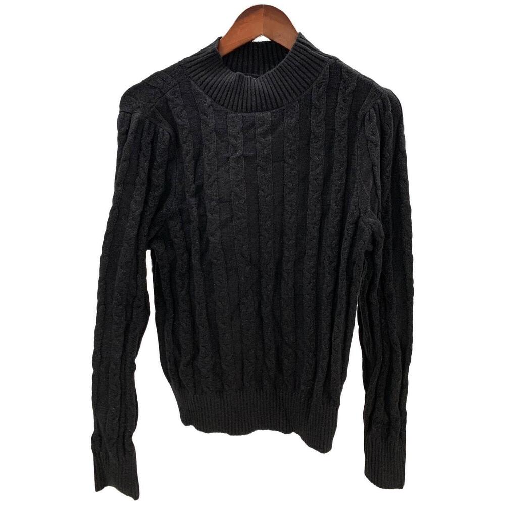 kathy ireland Women's Fashion360 Cable Knit Sweater Black - Regular